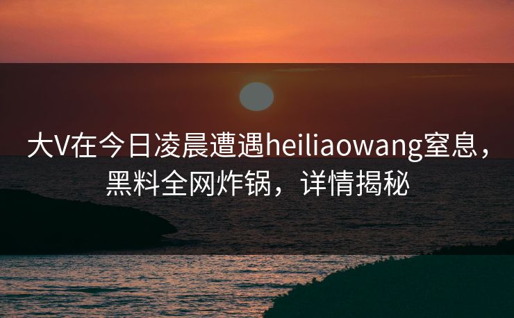 大V在今日凌晨遭遇heiliaowang窒息，黑料全网炸锅，详情揭秘